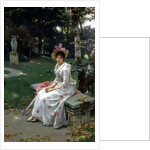 Young Woman Waiting on a Park Bench with a Parasol by Wilhelm Menzler