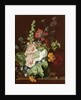 Hollyhocks and Other Flowers in a Vase, 1702-20 by Jan van Huysum