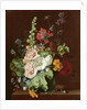 Hollyhocks and Other Flowers in a Vase, 1702-20 by Jan van Huysum