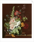 Hollyhocks and Other Flowers in a Vase, 1702-20 by Jan van Huysum
