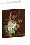 Hollyhocks and Other Flowers in a Vase, 1702-20 by Jan van Huysum