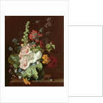 Hollyhocks and Other Flowers in a Vase, 1702-20 by Jan van Huysum