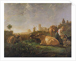 A Distant View of Dordrecht with Sleeping Herdsman and Five Cows, c.1650-52 by Aelbert Cuyp