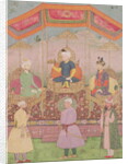 Mughal Emperor Babur and his son, Humayan, Indian miniature from Rajasthan, 16th century by Dip Chand