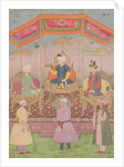 Mughal Emperor Babur and his son, Humayan, Indian miniature from Rajasthan, 16th century by Dip Chand