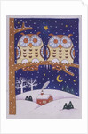 Two owls on a branch by Cathy Baxter