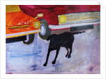 Dog at the Used Car Lot, Rex with Red Car by Brenda Brin Booker
