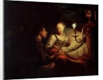 A Candlelight Scene: A Man Offering a Gold Chain and Coins to a Girl Seated on a Bed, c.1665-70 by Godfried Schalken or Schalcken