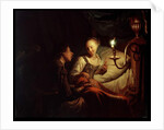 A Candlelight Scene: A Man Offering a Gold Chain and Coins to a Girl Seated on a Bed, c.1665-70 by Godfried Schalken or Schalcken