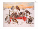 Little Owls on Twig Bench, 1999 by E.B. Watts
