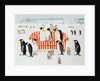Penguins on a red and white sofa, 1994 by E.B. Watts