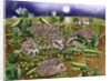 Hedgehogs with Peas beside a Poppy field at night, 1994 by E.B. Watts