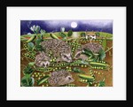 Hedgehogs with Peas beside a Poppy field at night, 1994 by E.B. Watts