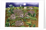 Hedgehogs with Peas beside a Poppy field at night, 1994 by E.B. Watts
