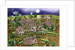 Hedgehogs with Peas beside a Poppy field at night, 1994 by E.B. Watts