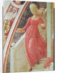 The Birth of the Virgin, detail of a maid servant descending a staircase by Paolo Uccello