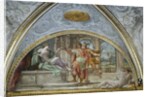 Lunette depicting the Sorceress Circe Offering Ulysses a Bowl of Poisoned Soup and Mercury Adding a Herbal Antidote by Annibale Carracci
