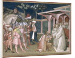 The Saint Prophesizes to Totila King of the Goths, detail from the Life of Saint Benedict, in the Sacristy, 1387 by Aretino Luca Spinello or Spinelli