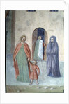 St. Peter Healing a Cripple and the Raising of Tabitha: detail of distant figures: nun and mother and child, c.1427 by Tommaso Masolino da Panicale