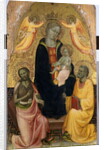 Enthroned Madonna and Child being crowned by two Angels, John the Baptist and the Apostle Peter, c.1410-20 by Baldese Pseudo