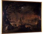 Burning town by the sea by Joos or Josse de The Younger Momper