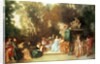 Fete galante with guitar player and a sculpture of putti playing with a ram, c.1717-19 by Jean Antoine Watteau