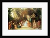 Fete galante with guitar player and a sculpture of putti playing with a ram, c.1717-19 by Jean Antoine Watteau