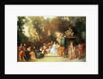 Fete galante with guitar player and a sculpture of putti playing with a ram, c.1717-19 by Jean Antoine Watteau