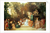 Fete galante with guitar player and a sculpture of putti playing with a ram, c.1717-19 by Jean Antoine Watteau