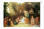 Fete galante with guitar player and a sculpture of putti playing with a ram, c.1717-19 by Jean Antoine Watteau