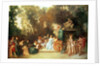 Fete galante with guitar player and a sculpture of putti playing with a ram, c.1717-19 by Jean Antoine Watteau