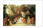 Fete galante with guitar player and a sculpture of putti playing with a ram, c.1717-19 by Jean Antoine Watteau