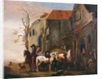 Riders and Horses at the Door of an Inn by Pieter Wouwermans or Wouwerman