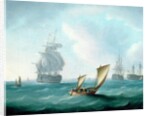 British Men-o'-war and a Hulk in a Swell, a Sailing Boat in the Foreground by Thomas Buttersworth