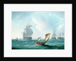 British Men-o'-war and a Hulk in a Swell, a Sailing Boat in the Foreground by Thomas Buttersworth
