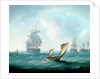 British Men-o'-war and a Hulk in a Swell, a Sailing Boat in the Foreground by Thomas Buttersworth