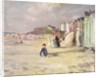 Figures walking beside a line of beach huts by Philip Wilson Steer