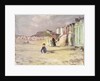 Figures walking beside a line of beach huts by Philip Wilson Steer