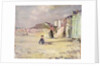 Figures walking beside a line of beach huts by Philip Wilson Steer
