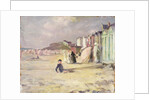 Figures walking beside a line of beach huts by Philip Wilson Steer