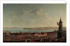 View of Constantinople with a procession of janissaries passing the Galata Tower by Jean Baptiste Vanmour
