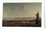View of Constantinople with a procession of janissaries passing the Galata Tower by Jean Baptiste Vanmour