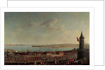 View of Constantinople with a procession of janissaries passing the Galata Tower by Jean Baptiste Vanmour