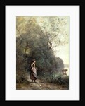 A Peasant Woman Grazing a Cow at the Edge of a Forest, c.1865-70 by Jean Baptiste Camille Corot