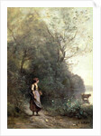 A Peasant Woman Grazing a Cow at the Edge of a Forest, c.1865-70 by Jean Baptiste Camille Corot