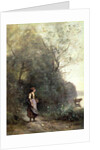 A Peasant Woman Grazing a Cow at the Edge of a Forest, c.1865-70 by Jean Baptiste Camille Corot