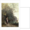 A Peasant Woman Grazing a Cow at the Edge of a Forest, c.1865-70 by Jean Baptiste Camille Corot