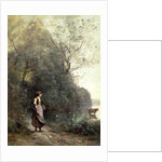 A Peasant Woman Grazing a Cow at the Edge of a Forest, c.1865-70 by Jean Baptiste Camille Corot