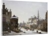 A Capriccio View of a Town with Figures on a Frozen Canal by Jan Hendrik Verheyen