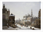 A Capriccio View of a Town with Figures on a Frozen Canal by Jan Hendrik Verheyen